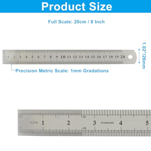 Bivethoi 8 Inch Stainless Steel Ruler, 10 Pcs - color: 10 Pcs
