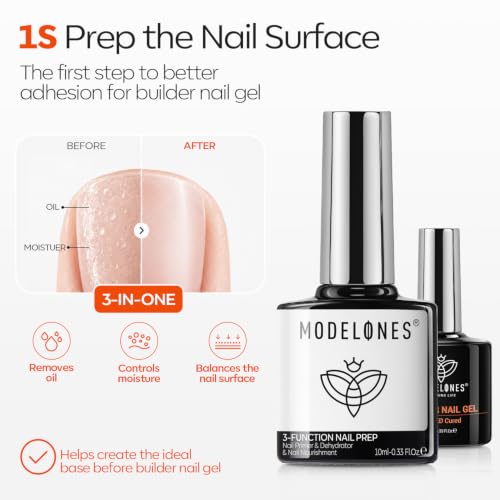 modelones Nail Dehydrator and Primer & Builder Nail Gel Builder Top Coat - color: B-Clear Bulder Nail Prep-2
