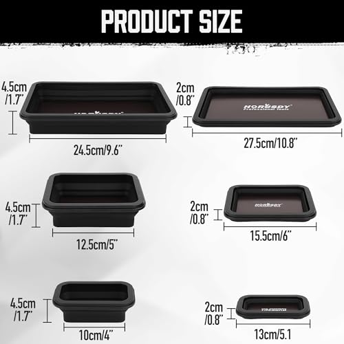 HORUSDY 3-Piece Magnetic Parts Tray Set, Tool Trays for Storage Organizer Screw, Bolts, Washers, Nuts and Small Tools. Tool Gifts for Men, Black - color: 3-piece Magnetic Tray - Collapsible Black
