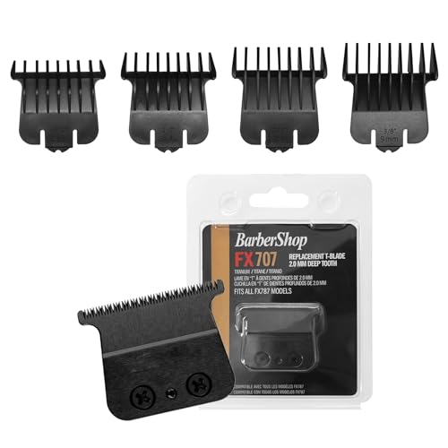 2 Pack 707B Replacement Blade compatible with BaBylissPRO FX787 & FX726 Trimmers,2 Pack DLC Replacement Blades with 4 Guards Set Compatible with BaByliss Trimmer Blades,Black
