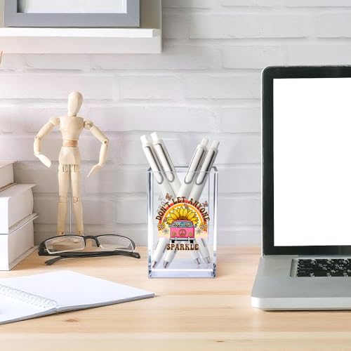 Don't Let Anyone Dull Your Sparkle Acrylic Makeup Brush Organizer Holder, Motivational Boho Vanity Desk Accessories for Home Office Decor, Inspirational Gifts for Women Girl Daughter Coworker - style: Don't Let
