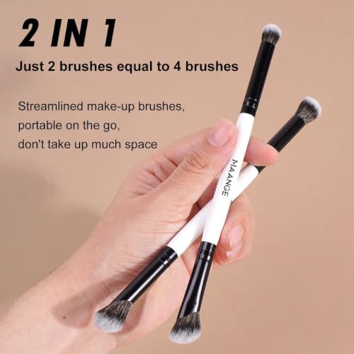 MAANGE 3 PCS Foundation Contour Conceal Brush Set, Makeup Brushes, Eyeshadow Concealer Brushes, Double Sided Blending Eyebrow Brush Professional Face brushes Set Tools, For Liquid, Cream, Loose Powder - color: 3 PCS