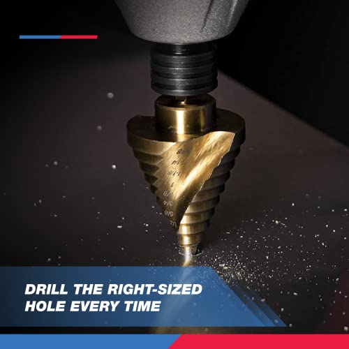 NEIKO 10181A Step Drill Bit Set, 3 Piece, Spiral Grooved for Faster Drilling, Step Bits for Stainless Steel, Metal, Wood, Plastic, Unibit Cone Drill Bits with 31 Step Sizes Total - size: 3pc (1/8 - 7/8", 31S), style: Spiral