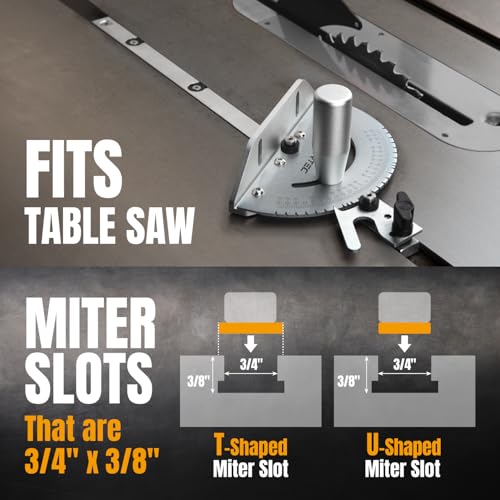 POWERTEC Universal Table Saw Miter Gauge and Aluminum Miter Bar, 27 Angle Stops Miter Gauge, Works w/Table Saws, Band Saw, Router Table (71142) - style: 27 Angle Stop Miter Gauge