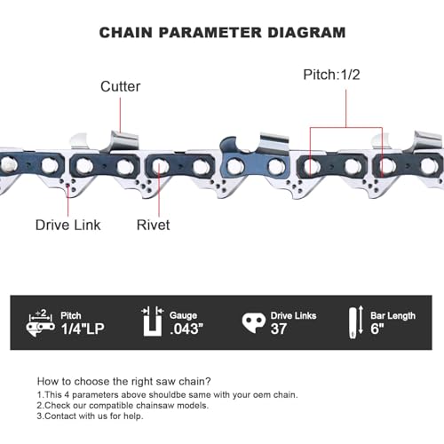 3-Pack 6" Mini Chainsaw Chain, 1/4" LP 37DL .043" Gauge Replacement Chain - size: 6" 37DL 1/4LP .043 ×3 Pack
