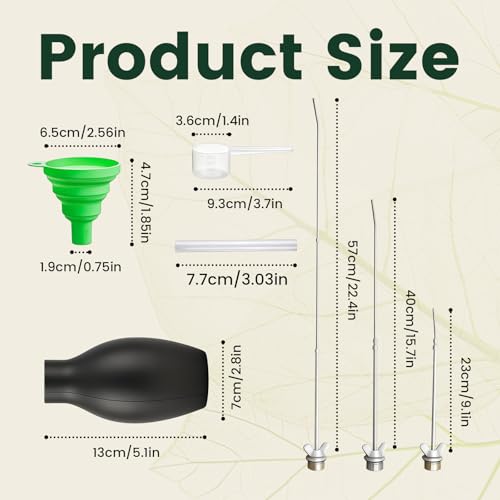 Diatomaceous Earth Powder Duster, Long Reach Bulb Duster with Telescopic Stainless Steel Nozzle (23/40/57 cm), Wall Void Duster for Deep Crevices, Indoor & Outdoor Dry Powder Application Tool - size: Extendable Model