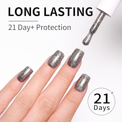 Black Gel Polish Glitter Hema Free 0.34 OZ Same Color Same Top Cover Black Reflective Sparkle UV Polish Christmas Manicure Art DIY - color: G-Black Glitter