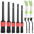 Nurkul 11Pcs Auto Detailing Set, Boar Hair Brushes, Steel Wire & A/C Brushes, Red, Soft Bristles, Wood Handles for Cleaning Interior, Exterior, Leather, 6 Sizes