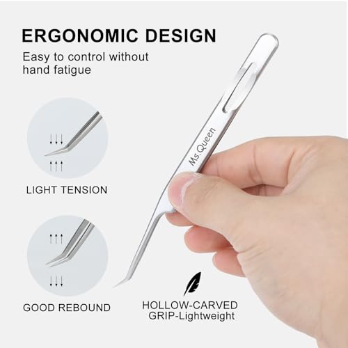 Ms.Queen Lash Tweezers for Eyelash Extensions,Professional Fine Tip 45 Degree Lash Tweezers for Volume Lash Extensions - style: 45 Degree Tweezers
