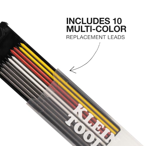 KLEIN TOOLS 80189 Skribes 2.8 mm Mechanical Carpenter Pencil with Built-In Sharpener and 10-Pack Assorted Color Leads, for Deep Hole Marking for Woodworking and Construction - style: Pencil w/ Multi-Color Refills