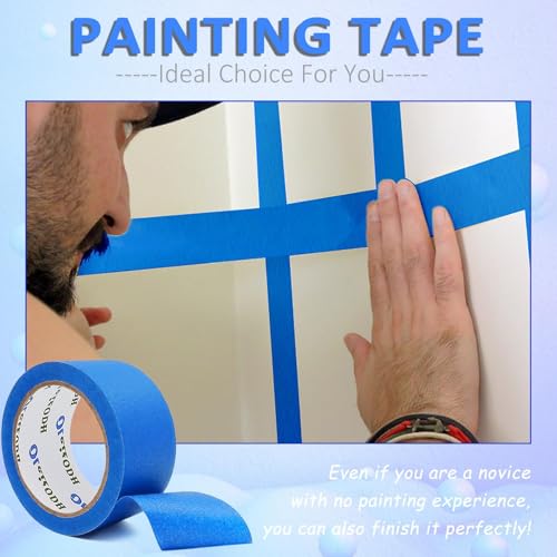 6 Rolls Blue Painters Tape 4 Inch x 60 Yards Wide Masking Tape Bulk - color: Blue, size: 4In x 60Y - 6Pack