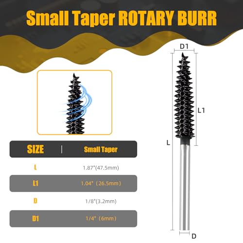 CAELUM Small Taper Carbide Rotary Burr, 1/8" Very Coarse Wood Carving Kit - color: Small Taper