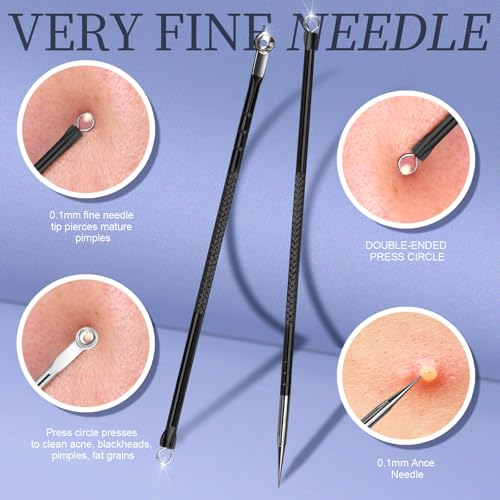 Teenitor Blackhead Remover Tools, Pimple Popper Tool Kit, Ingrown Hair Tweezers, Precision Tweezers, Surgical Grade Blackhead Extractor Pimple Extractor, Black - color: Black