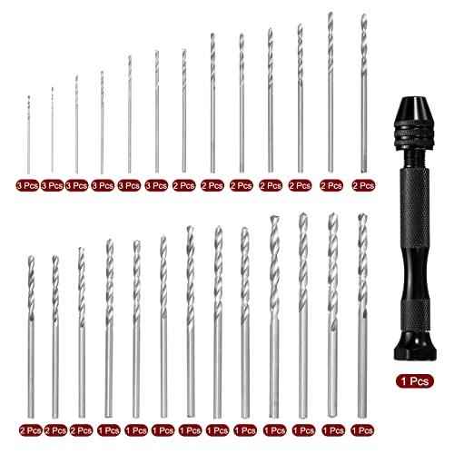 Generic 49pcs Pin Vise Drill Bit Set, 0.5mm-3.0mm Micro Mini Twist Drill Bits Set 48pcs, Precision Pin Vise Rotary Hand Tools, for Metal Wood Plastic Model DIY Making