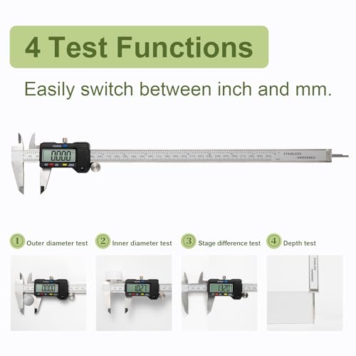 Digital Caliper 0-12" Measuring Tool with Metal Ruler, Micrometer Caliper with Auto-Off Feature, Interchangeable Between inches and millimeters for DIY/Household and 3D Printing, Black