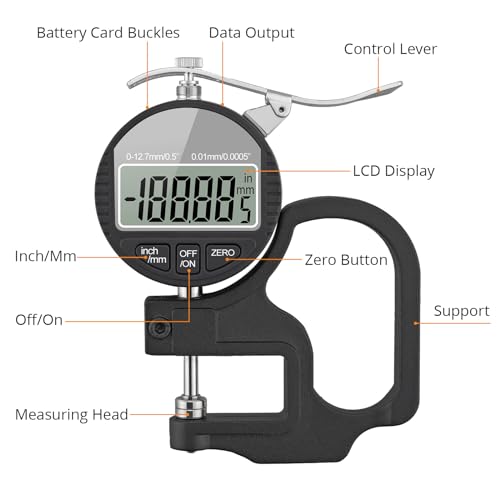 Neoteck Digital Thickness Gauge 0.5inch/12.7mm,0.0005inch/0.01mm Accuracy - color: Silver-grey, size: 0-0.5"/0.0005"