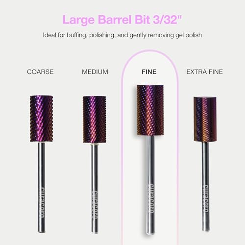 Curacoro Nail Drill Bits 3/32'' Large Barrel Carbide Bit (Fine) - color: Galaxy - Large Barrel Bit, size: Fine