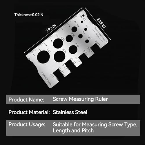 Stainless Steel Double-Sided Bolt Gauge Card,Thread Measuring Tool,Metric Thread Checker Portable Bolt Sizing Tools for Mechanics, Engineers, DIY Projects