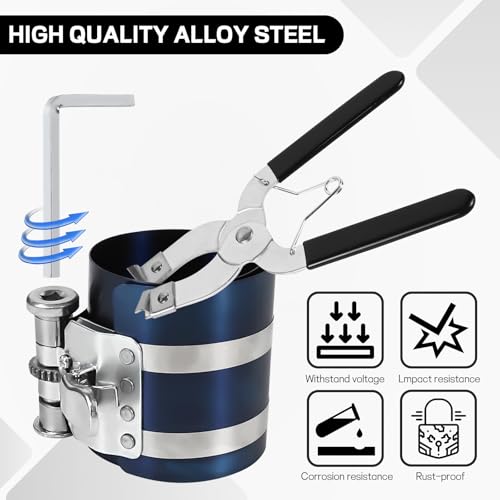 Car Engine Piston Ring Installer Removal Kit, Piston Ring Compressor with Piston Installer Plier, 2-1/8" to 6" Adjustable Size, No Damage Professional Piston Installing Tool