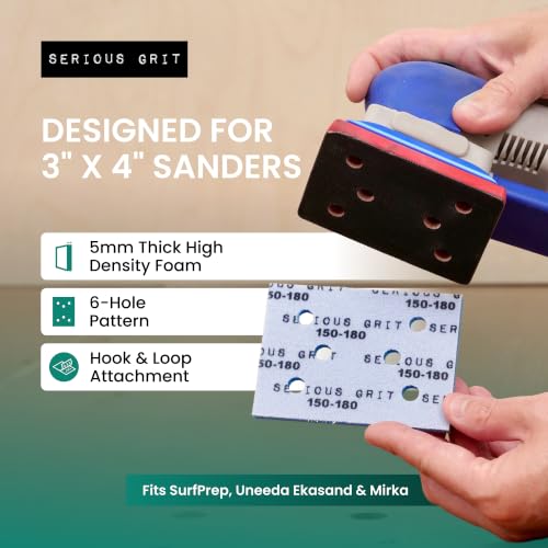 Serious Grit - 3x4 5mm Foam Sanding Pads - 220-240 Grit Finish - 10 Pack - size: 220-240 Grit, style: 5mm Foam