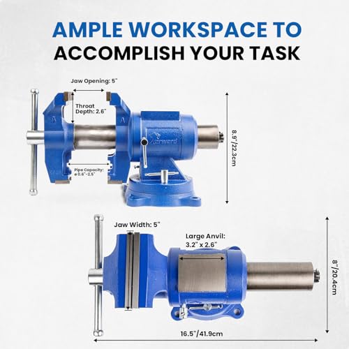 Forward DT08125A 5 Inch Heavy Duty Bench Vise with 360°Swivel Base and Head - size: 5 Inch