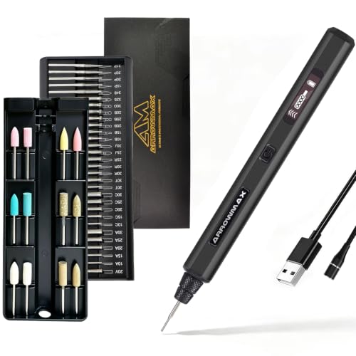 AM ARROWMAX Mini Engraving Pen with 42 Bits - Rotary Tool Smart Motion Control, OLED, Bluetooth, APP, Wireless Magnetic Charge, Engraving Pen for Metal, Wood, Glass and Plastic (SGS PRO) Black - color: Black, size: SGS PRO