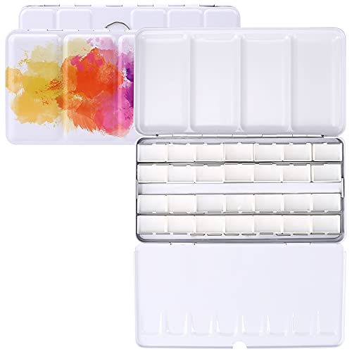 MYARTOOL Empty Watercolor Palette, Metal Watercolor Tin with Fold Out Palette, Watercolor Paint Tray Palette with 24 Watercolor Full Pans for Plein Air Painting and Sketching - color: Colorful, size: 24 PCS Empty Full Pans