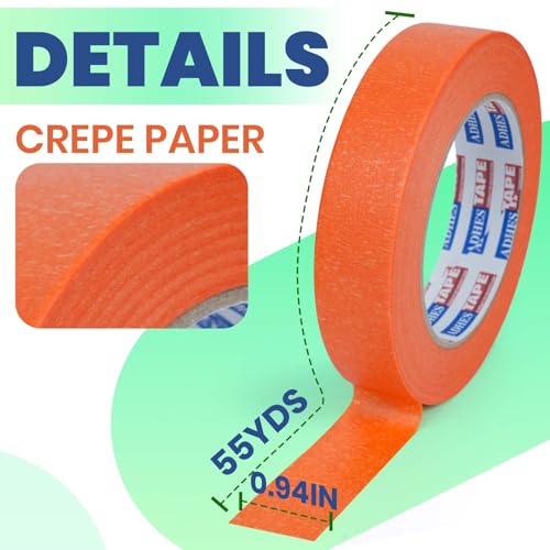 ADHES Orange Masking Tape 0.94in x 55yds x 5rolls - size: 0.94in x 55yds