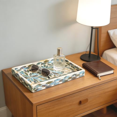 i-lanSet of 2 Mother of Pearl Narrow Vanity Trays, Floral Shell Mosaic