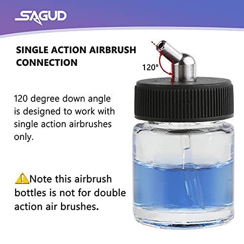 SAGUD 10pcs Glass Airbrush Bottles Kit 18cc (2/3 Ounce) Airbrush jar with 10pcs Adapter Cap Covers Set and 60° Down Angle Adaptor Lid,Fits Single Action Siphon Feed Airbrushes