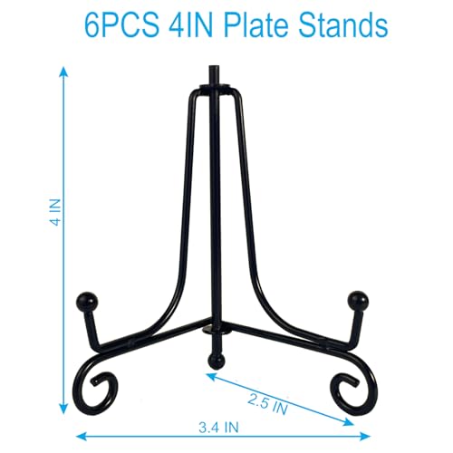 HENABLE 6PCS Premium Black Iron Plate Stands for Display 4 Inch, Decorative Solid Metal Plate Holders for Displaying, Mini Easel, Frame, Book, Card, Plaque, Bowl, Picture Stands for Display - size: 6PCS 4IN