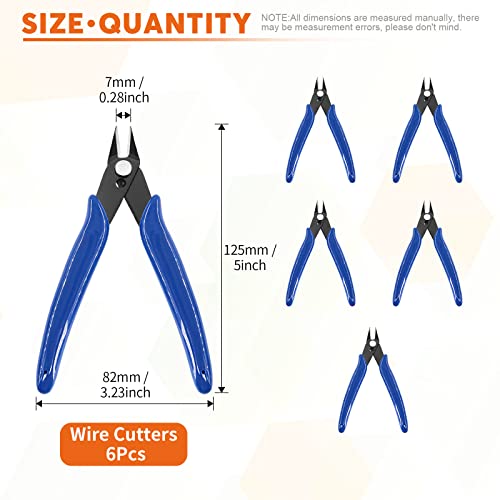 6Pcs 5 Inch Micro Wire Flush Cutters, Precision Plastic Model Flush Cutter Side Cutting Pliers, Ultra Sharp Flush Nippers Tool For Electronics Industry/Jewelry Processing/Hobby Model Making