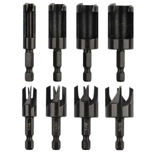 Baorder 8 Pack Black Wood Plug Cutter Drill Bit Set with 1/4 Hex Shank - color: Black
