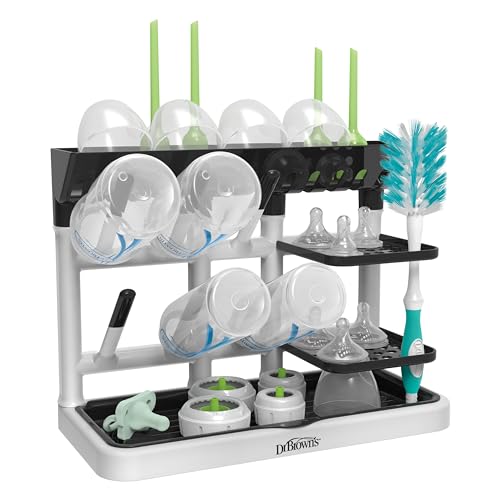 Dr. Brown's Drying Tower, Stand-Up Drying Rack, Countertop Baby Bottle Drying with Organized Storage for Baby Essentials, Space Saving Vertical Rack, Black/White - size: Countertop, style: Black/White Stand-Up Drying Rack
