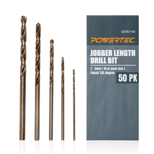 POWERTEC M35 Cobalt Drill Bit 1mm-3mm, 50-Pk HSS Twist Bits (QDB2104) - style: 50PK Metric Cobalt Drill Bits Set (1mm-3mm)