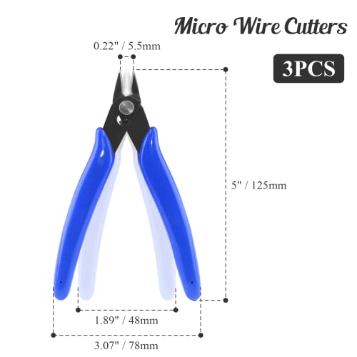 Bivethoi 3pcs Micro Wire Cutters Flush Cut Snips, 5 Inch, Navy Blue - color: Navy Blue