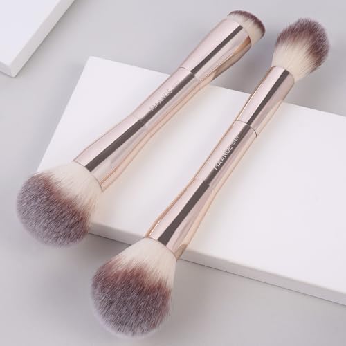 MAANGE Foundation Makeup Brushes, 2Pcs Double Ended Makeup Brush for Blending Liquid Powder Concealer Cream Blush Buffe (Gold) - color: Gold-2pcs
