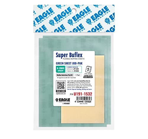 Super Buflex Flexible Dry Sanding Sheets Job-PAK, Green K-2000, U191-1532, 2 Sheets + 1 Buflex Interface Pad - color: K-2000 Green