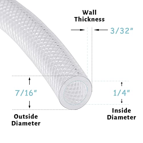 DAVCO 1/4" ID × 25 ft Heavy Duty Braided Clear Plastic Vinyl Tubing Hose - size: 1/4"ID, style: 25 Feet