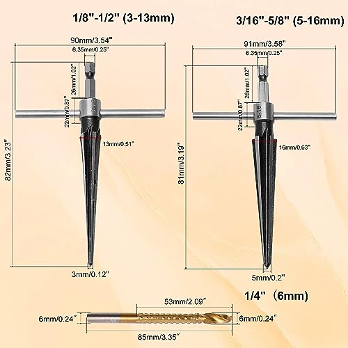 Tapered Hand Reamer Set, 3-13mm & 5-16mm 6 Flute Chamfer Reaming Tool