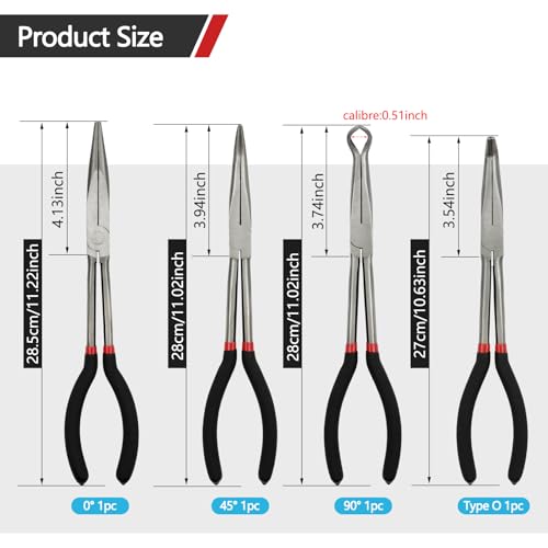 4Pcs Bent Nose Pliers 11 Inch Extra Long Needle Nose Pliers Set - size: 4pcs With Bag