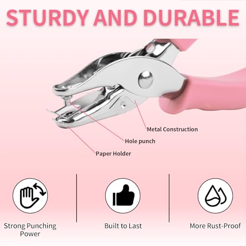 Single Hole Punch, 2 Pcs Hole Puncher, 1/4" and 1/8" Small Paper Punch - color: Pink
