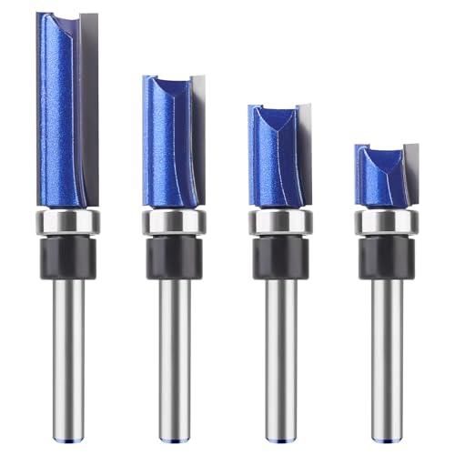 BAIDETS Pattern Flush Trim Router Bits 1/4 Shank, Bottom Bearing Pattern Router bit Set, Cutting Diameter: 1/2", Cutting Height Respectively 1/2", 3/4", 1", 1-1/2" for Home DIY and Woodworking - size: Pattern Flush Trim 4 Pcs