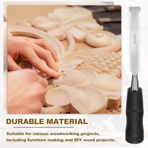 PATIKIL Wood Carving Chisel, 16 mm Professional Woodworking Hand Carving Tool with Steel End for Whittling, Detail Carving, DIY Crafts, Black/Silver - size: 16 mm