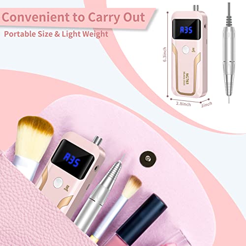 MOCOWIND Portable Nail Drill Professional 35000 RPM, Electric Nail E File - color: Pink