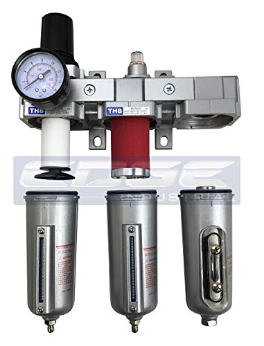 3 STAGE, HEAVY DUTY INDUSTRIAL GRADE FILTER REGULATOR COALESCING DESICCANT DRYER SYSTEM FOR COMPRESSED AIR LINES, METAL BOWLS, GREAT FOR PAINT SPRAY AND PLASMA CUTTER (1/2" NPT, MANUAL DRAIN) - style: 1/2" NPT, MANUAL DRAIN