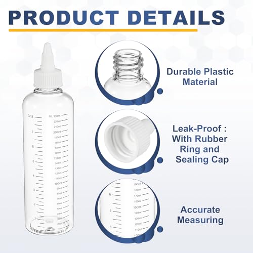 PATIKIL 230ml 8oz,3 Pcs Plastic Squeeze Dispensing Bottle,Transparent,White - color: Transparent/White, size: 230 ml (Pack of 3)