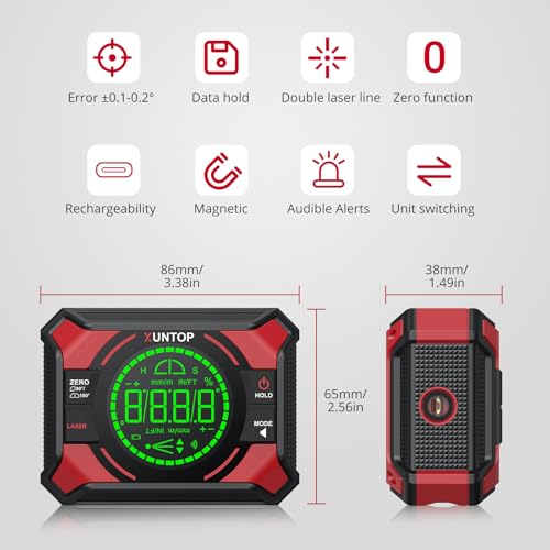 XUNTOP Digital Angle Finder with Dual Laser (Class 2 Laser, <1mW Output)