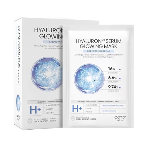 #OOTD Hyaluronic Acid Face Mask, Korean Vegan Hydrating Sheet Mask, 10 Pack - color: [10 Count] Hyaluron