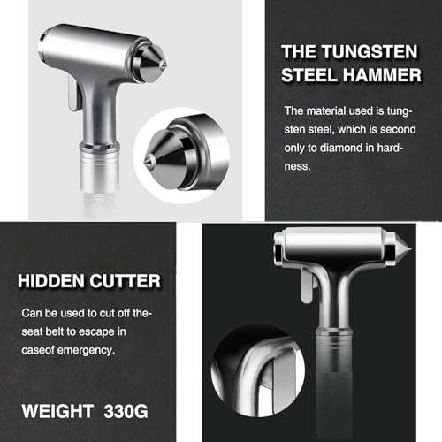 2-Pack Alloy Car Window Breaker with KM46 Tungsten Tip, 3-in-1 Glass Breaker & Seatbelt Cutter & Escape Hammer Car Emergency Rescue Tools for Tesla Model 3/Y/S/X/Cybertruck Accessories - color: Silver-2pcs